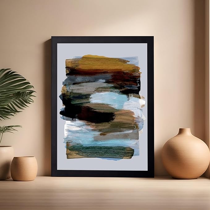 Monem Art Abstract Earth Tone Brushstroke Print - Modern Painterly Art Poster - Wall Decor for Living Room, Bedroom or Office - 16x20 Black Framed Wall Art by Mareike Bohmer