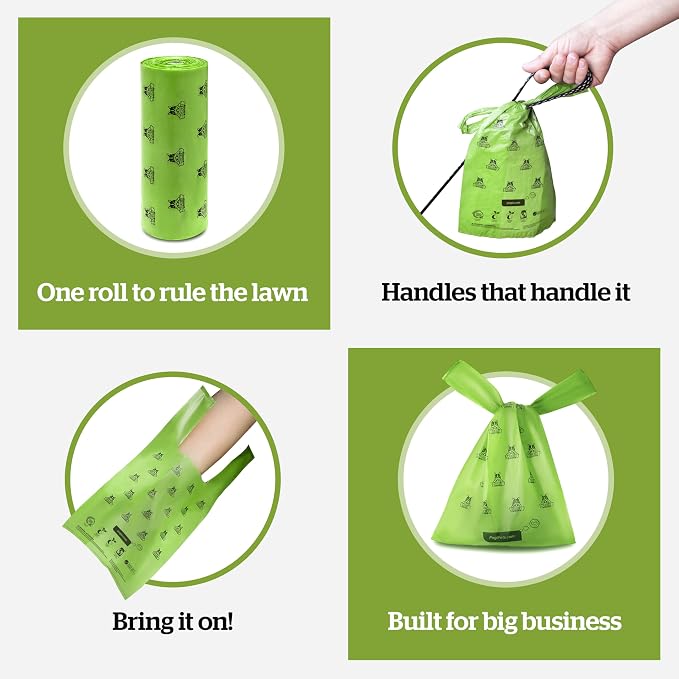 Pogi's Compostable Poop Bags with Easy-Tie Handles – Leak-Proof, Extra-Large, Made with Plants (Single Roll, 120-Count)