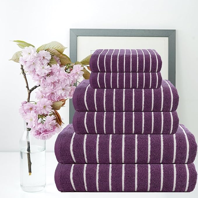 CASA COPENHAGEN Ecstatic 6Pcs 100% Egyptian Cotton Large Designer Towels Gift Set- Plum, 600GSM, 2Bath 2Hand 2Washcloths, Bath Towels for Bathroom Set for Women & Men