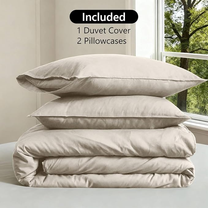 FALUCA French Linen Blend Duvet Cover Set 3Pcs Queen (88"x92") - Soft, Breathable, Cooling Farmhouse Bedding for Hot Sleeper (Queen, Linen)