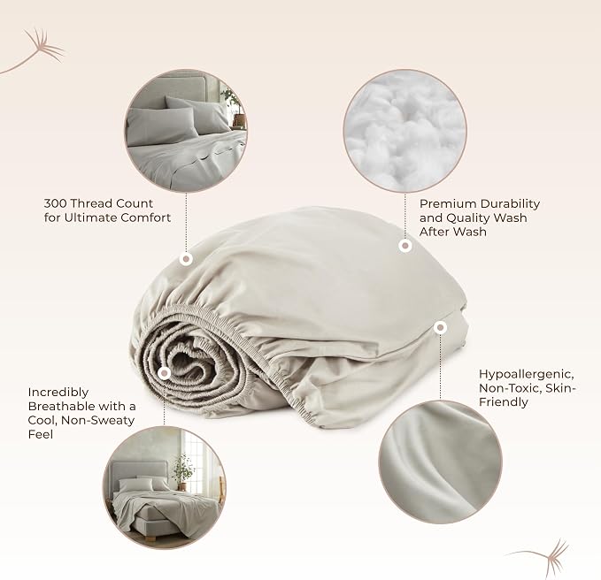 Organic Queen Fitted Sheet Only Deep Pocket - 100% Organic Cotton Sheets with Breathable 300 Thread Count Sateen Weave GOTS & Fairtrade Certified - Soft Fitted Bed Sheets Only (Pewter, Queen)