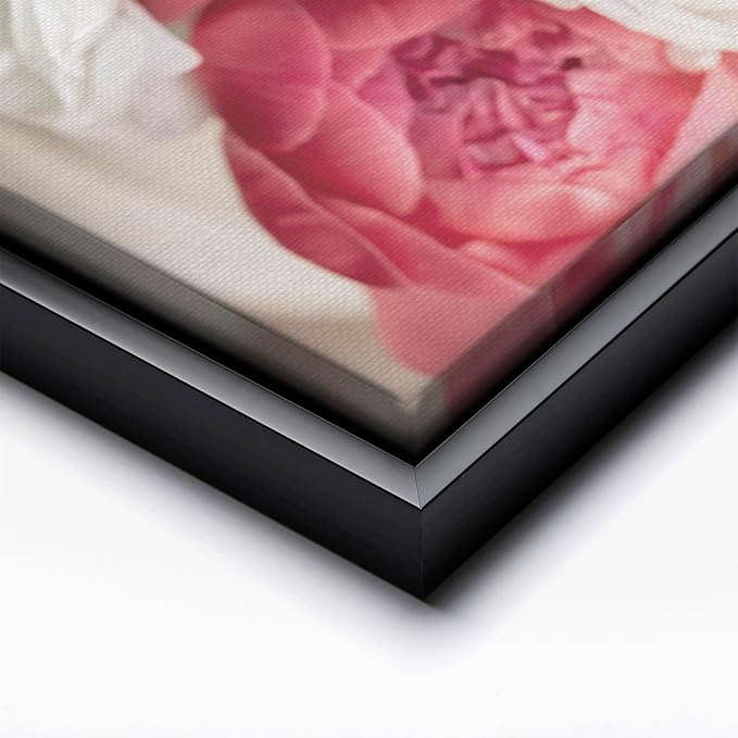 Monem Art Pink Peony Floral Macro Photography Print - Romantic Flower Art Poster - Wall Decor for Living Room, Bedroom or Office - 8x10 Black Framed CANVAS Wall Art by Mareike Bohmer