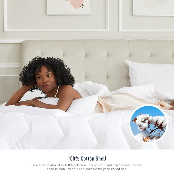 Duvet Insert Cotton Comforter Oversized Queen Size 98"x98" White Down Alternative Fill 100% Cotton Shell Quilted Fluffy Comforter Lightweight All Season 8 Corner Tabs Durable Breathable Noiseless