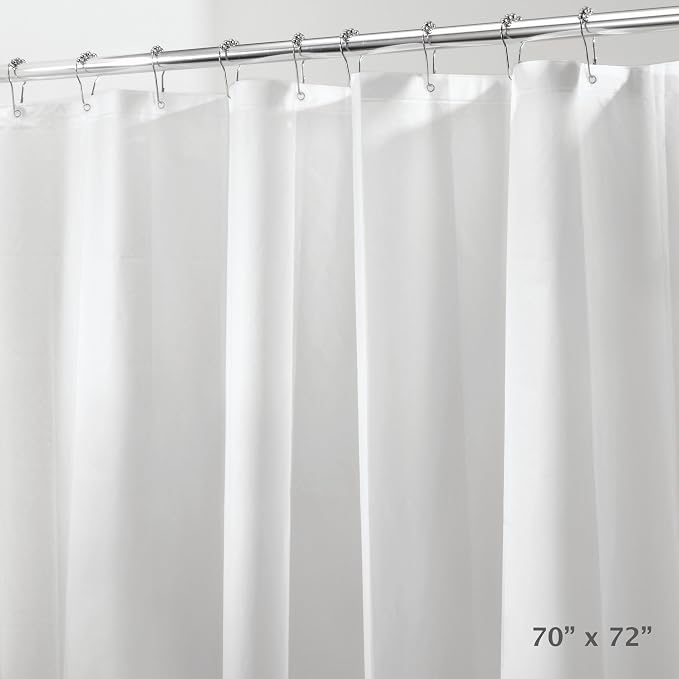 iDesign PEVA Waterproof Shower Curtain Liner, Clear, 72" x 70" | 12 Reinforced Buttonholes