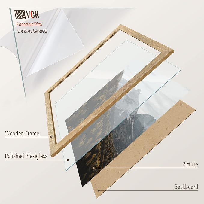 VCK 16x20 Poster Frames for Wall - 3 pack, Beige Natural Solid Wood Picture Frame, Exclusive Wood Grain