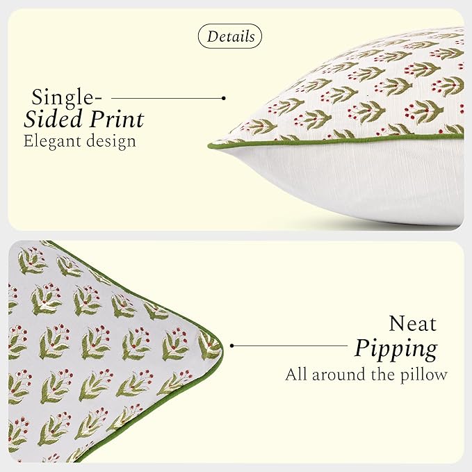 CPC Throw Piping Pillow Covers for Couch, 18x18 Inch Pillows for Living Room, 100% Cotton Boho Cute Outdoor Pillows, Flower Cushion Covers Gift for Spring, Easter - Bohemian Meadow