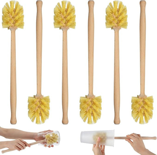 6 Pcs Natural Wooden Bottle Brush with Sisal Bristles, Long Beechwood Handle Bottle Brush Cleaner for Cleaning Bottles, Wide Mouth Mugs, Jars, Glasses, Dishes, Vases, Pitchers, 13.6 x 2.6 Inches