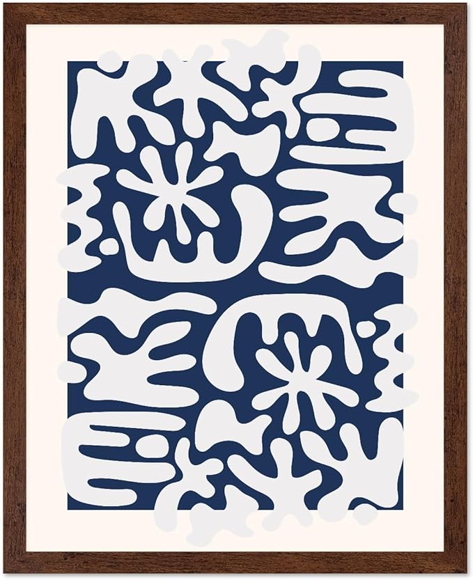 Monem Art Organic Coral Inspired Abstract Print - Modern Minimalist Cutout Shape Poster - Wall Decor for Living Room, Bedroom or Office - 12x16 Brown Framed Wall Art by Rs Lab Studio