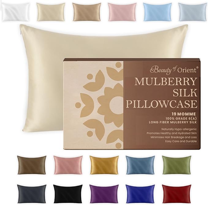 100% Pure Mulberry Silk Pillowcase for Hair and Skin, 19 Momme, Vanilla Ice, King - 20" x 36"