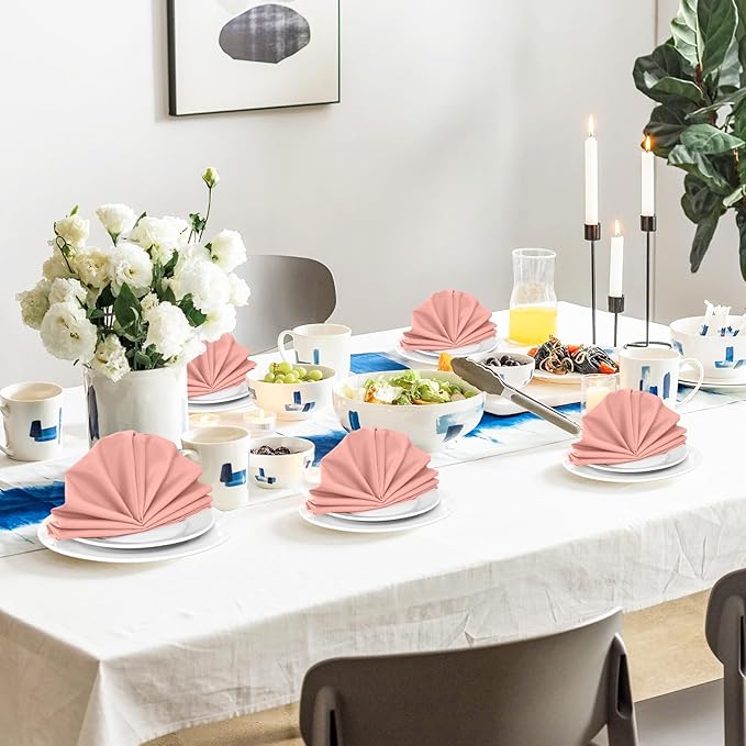 SuperO Set of 120 Cloth Napkins 17 x 17 Inch, Polyester Solid Washable Dinner Napkins with Hemmed Edges,Great for Restaurant, Wedding and Party(Dusty Pink)