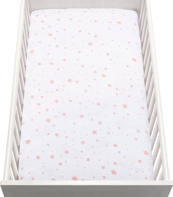 Newton Baby Fitted Crib Sheet (2-Pack) - Ultra Breathable and Soft, Organic Cotton, Fits All Standard Cribs, Stardust Blush Coral & White