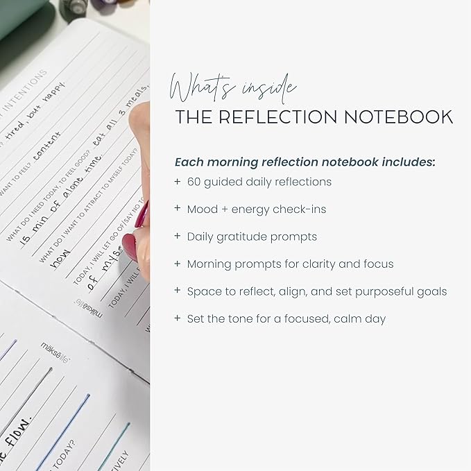 MäksēLife Morning Intentions & Gratitude Journal - A5 Lay-Flat Binding, Vegan Leatherette Cover, 120GSM Recycled Paper, Daily Prompts for Mindfulness and Positive Affirmations
