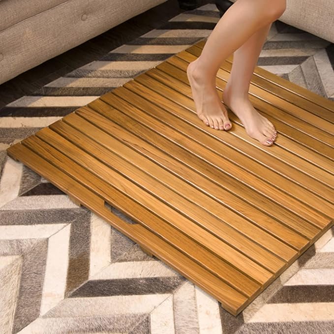Bamboo Bath Mat,Bamboo Duckboard Bath Mat,Natural Cypress Anti-Slip Bathroom Wood Floor Rug for Spa, Bath Tub, Kitchen Toilet, Sauna and Doorsteps Comes,Customizable,60x60cm/24x24in