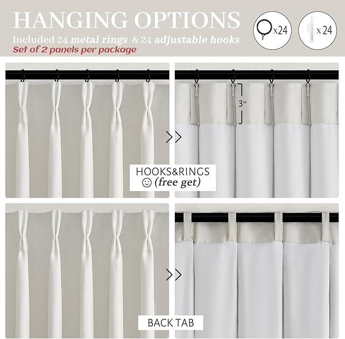 Beige White 70 Inch Extra Wide Blackout Curtains 84 Inch Long 2 Panels Set for Living Room, Modern Memory Trained Pinch Pleated Linen Drape Room Darkening Insulated Window Curtain Ivory 70"x84" Length