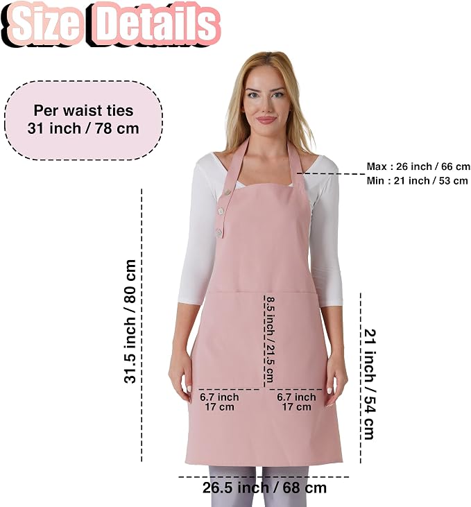 TOSHE Kitchen Apron Waterdrop Resistant Cotton Apron with adjustable Aprons for Women with Pockets Cooking Apron (2 Pack - Powder Pink)
