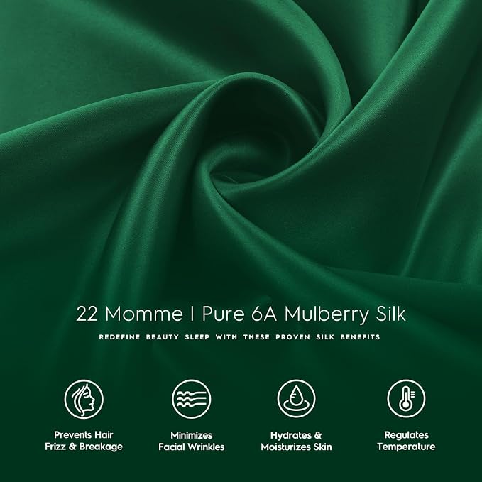 Tafts Silk Pillow Cases - 22mm 100% Pure Mulberry 6A Silk Pillowcase for Hair & Skin with Zipper Closure, Cooling, Natural, Organic, Double Sided Pillow Case (Emerald, King 20x36, 1pc)