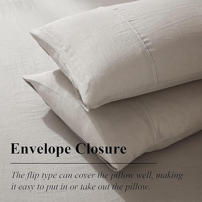 Ivellow Linen Duvet Cover King Size 100% Washed French Flax Pure Linen King Duvet Cover Set Soft Breathable Durable Cooling Comforter Cover Natural Linen Bedding Set 3 Pcs-1 Duvet Cover 2 Pillowcases