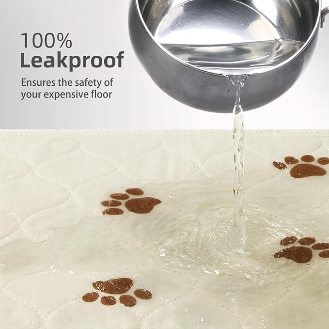 PUPTECK Washable Pee Pads for Dogs - Waterproof Reusable Puppy Potty Training Pads Whelping Mat - Fast Absorption Non-Slip Pet Food Feeding Mat (Beige, 24x36 Inch (Pack of 4))