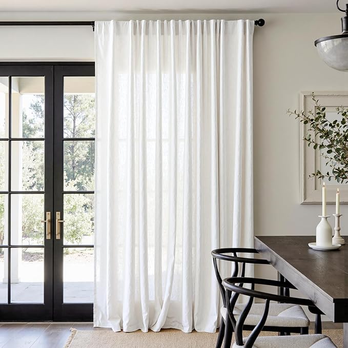 jinchan Extra Wide Sliding Door Curtain 90 Inch Length White Linen Curtains Semi Sheer Drapes for Patio Door Living Room Bedroom Home Office Light Filtering Drapes 100 Inches Wide 1 Panel