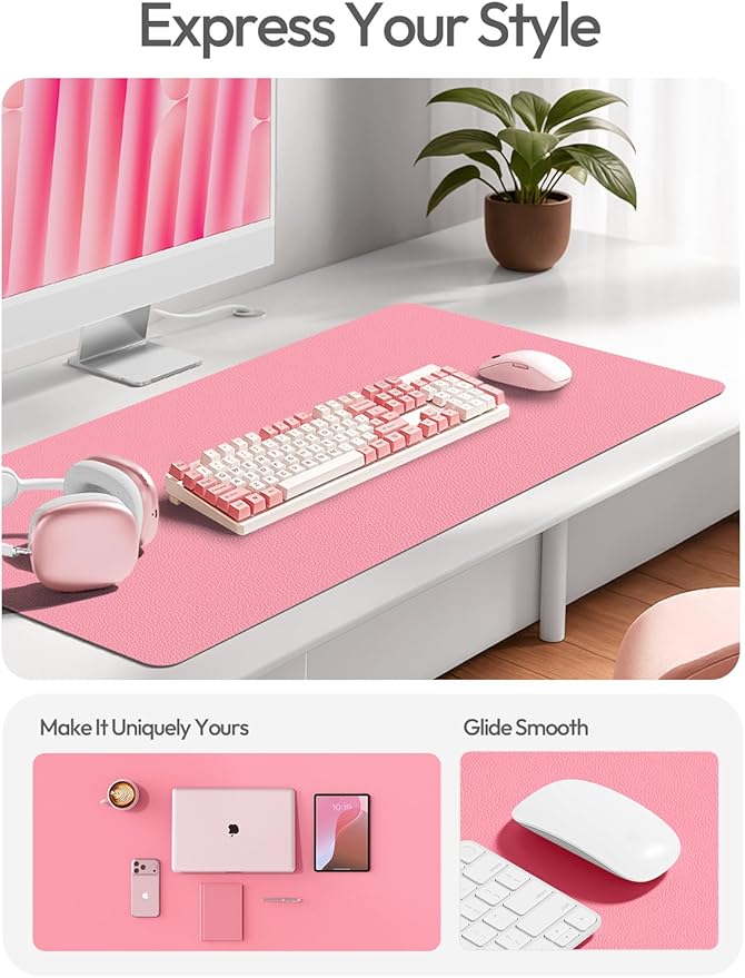 YSAGi Leather Desk Pad Protector, Office Desk Mat, Large Mouse Pad, Non-Slip PU Leather Desk Blotter, Laptop Desk Pad, Waterproof Desk Writing Pad for Office and Home (Pink, 47" x 17")