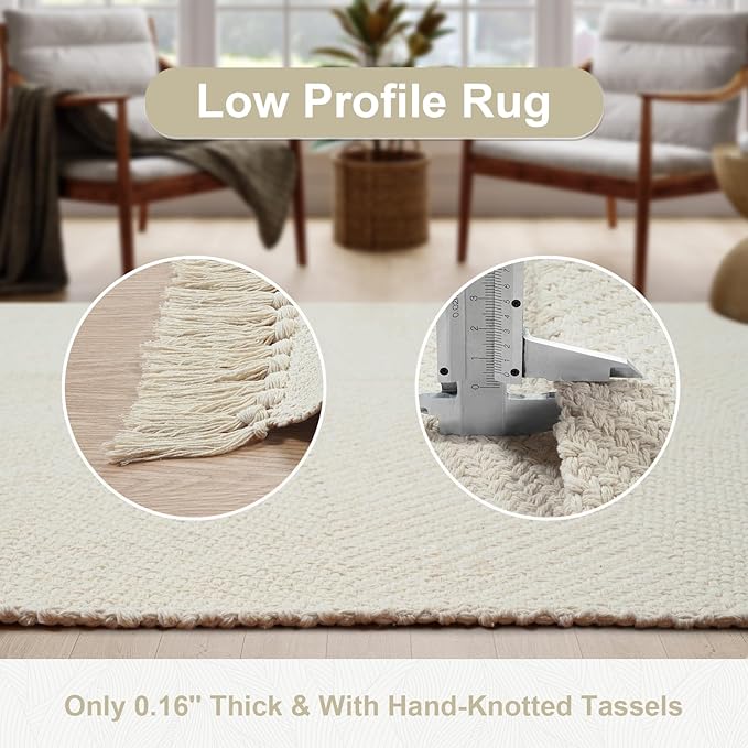 Collive Washable Area Rug 3' x 5', Modern Woven Kitchen Rugs, White/Beige Braided Rug Indoor Door Mat Throw Carpet for Entryway Living Room Nursery Mudroom Laundry Room