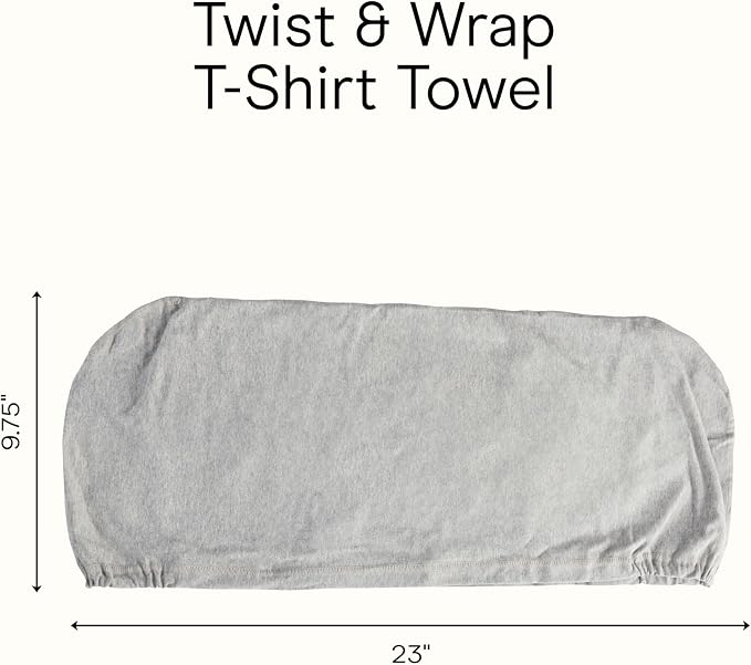 Conair Cotton Hair Towel Wrap & Twist for Women, Fast Drying Ultra-Absorbent Hair Plop for All Types and Lengths, Turban-Style Cotton Towel Helps Maintain Natural Curl Style, Gray, (Pack of 2)