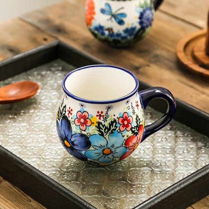 12 oz Ceramic Cup Hand-Painted Handmade Unique Floral Coffee Mug Artisan Coffee Cup Porcelain Mug for Tea Coffee Milk Microwave Dishwasher Safe, 1 pc, Premium Elegant Gift