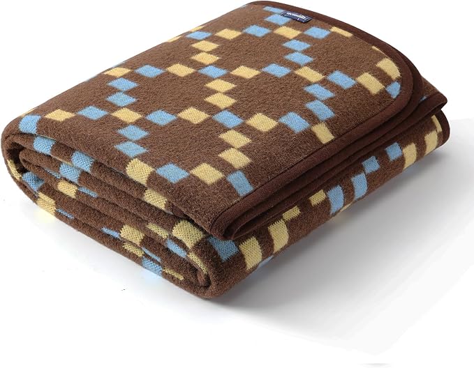 ACUSHLA Merino Wool Blanket - Soft Warm Thick Washable Large Throw Blanket for Camping Bed Couch Outdoor Travel All Weather, Mosaic Plaid Brown 79X63