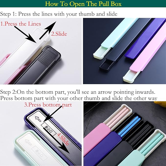 Portable Metal Chopsticks for Travel,Bento Box,Black Blue Green Pink,9'' | Reusable,Stainless Steel, Dishwasher Safe, With Case for Camping, Travel, Bento Box, Alternative to Wooden