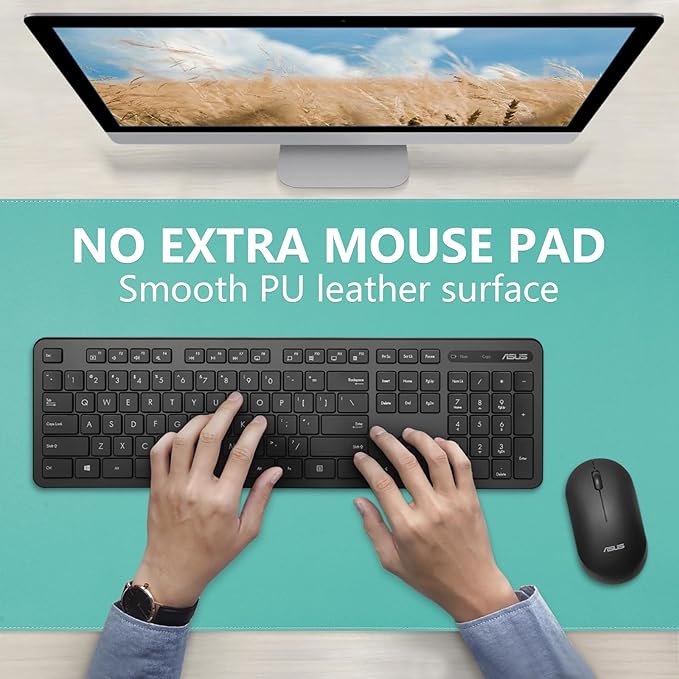 Dual-Sided Desk Pad, Large Mouse Pad, Natural Cork & PU Leather Non-Slip Waterproof Desk Mat for Office and Home (Fruit Green, 31.5" x 15.7")