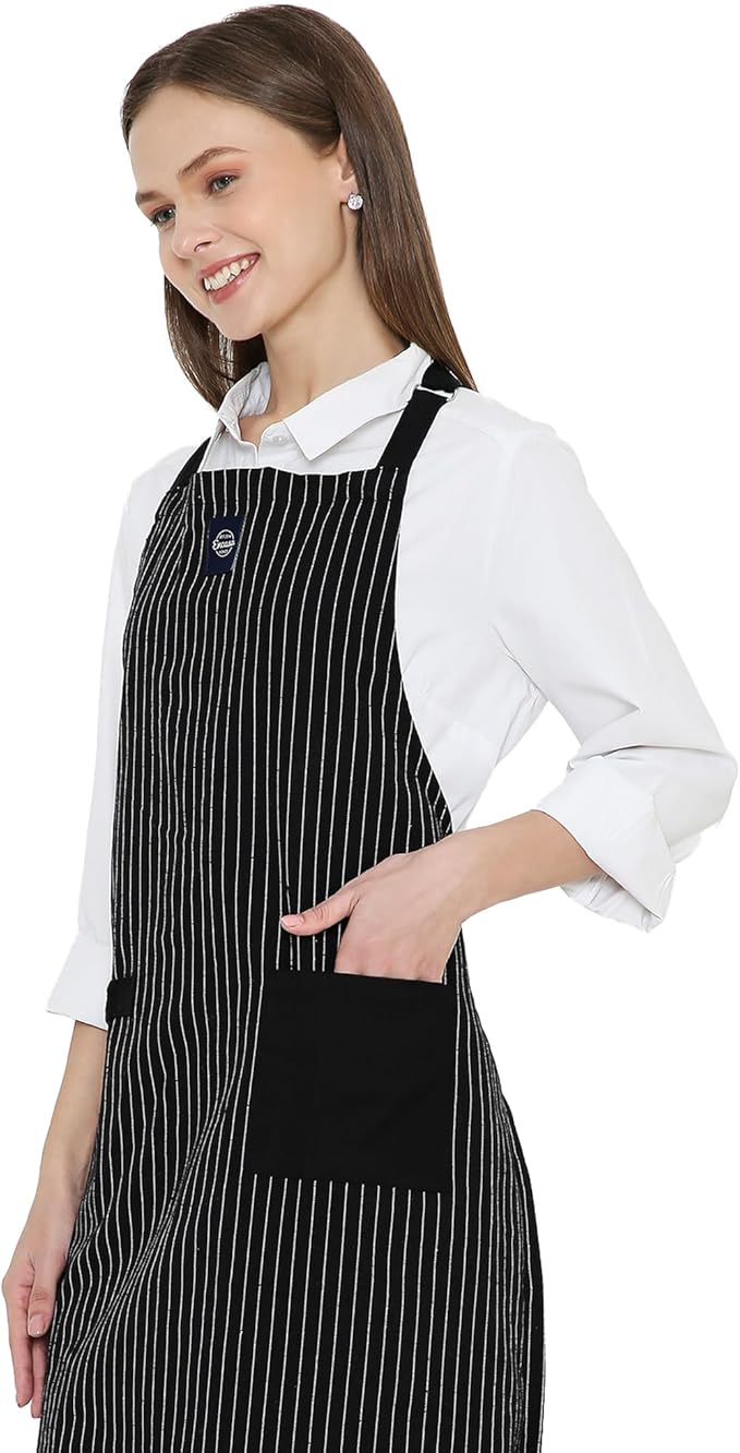 Encasa XO Cotton Kitchen Aprons for Women & Men with Pocket & Towel Loop, Adjustable Neck & Back Strap for Cooking, Baking