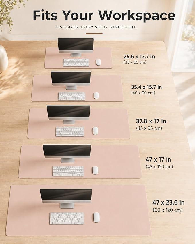 Aothia Cork Desk Mat - Dual-Sided XL PU Leather Desk Pad & Full Desk Protector, Large Waterproof Desktop Mat for Office & Gaming (47" x 23.6", Pink)