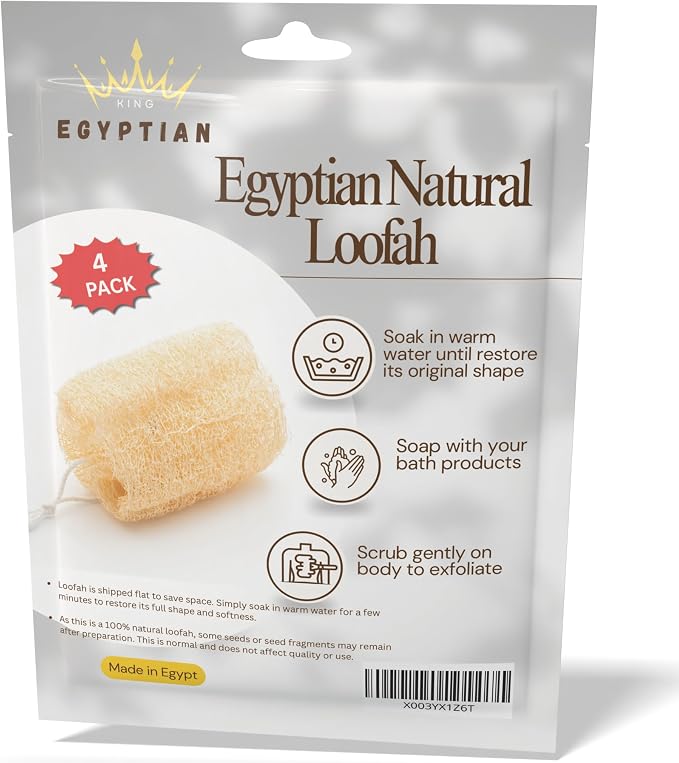 Natural Egyptian Loofahs Exfoliating Scrubber for Shower, Natural Loofah Sponge Body Scrubber, Deep Clean & Invigorate Your Skin, for Men and Women (Natural loofah, 4)