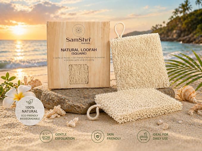 Natural Loofah Sponge 2 Pack, Real Luffa Body Scrubber for Shower, Exfoliating Bath Sponge for Face and Body, Loofah for Men and Women, Biodegradable Reusable Bath Sponge Pads, Square Shape