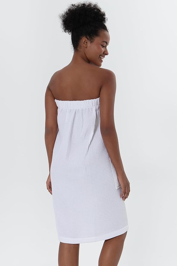 SEYANTE Women's Organic Waffle Spa Wrap, GOTS Certified 100% Turkish Cotton, Lightweight Bath Towel Wrap Adjustable Closure