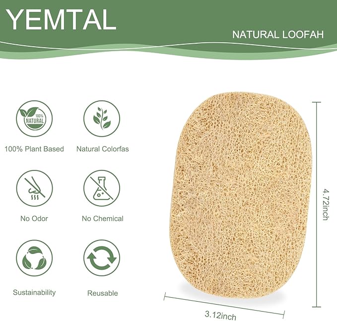 Scrub Loofah Sponges, Natural Luffa Kitchen Dish Sponge, Non Scratch Cleaning Sponge for Kitchen, Bathroom, Household, Biodegradable, Compostable, Pack of 6 (Oval)