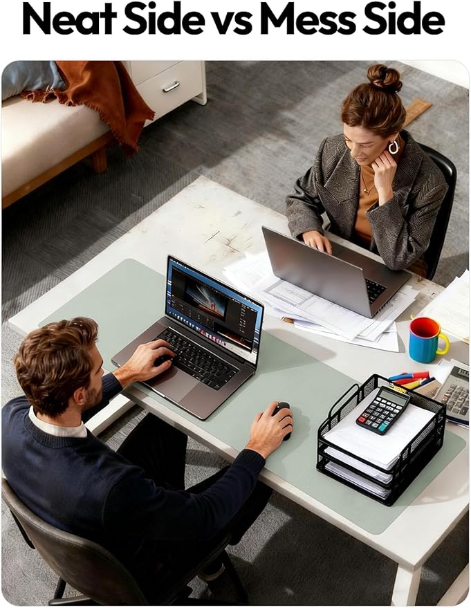 YSAGi Leather Desk Pad Protector, Office Desk Mat, Large Mouse Pad, Non-Slip PU Leather Desk Blotter, Laptop Desk Pad, Waterproof Desk Writing Pad for Office and Home (Grayish Green,55" x 24")