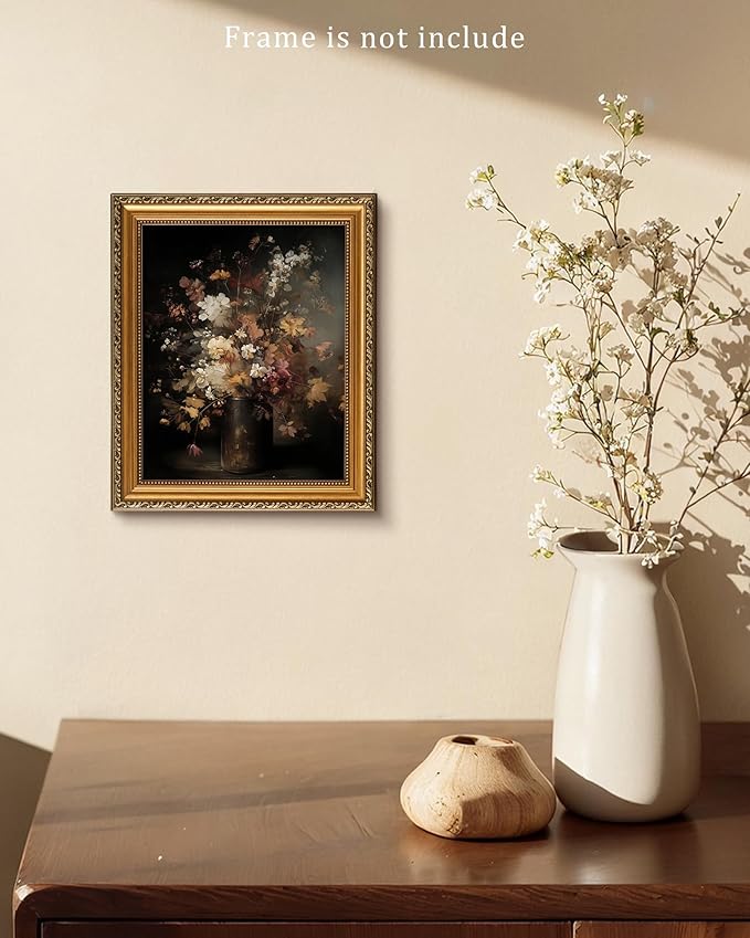 Vodefoad Vintage Autumn Floral Print, Moody Cottagecore Wildflower Bouquet, Lush Autumn-inspired Bouquet, Retro Antique Flower Art Pictures for Gallery Home Bedroom Farmhouse Bedroom - 8x10Inch Unframe