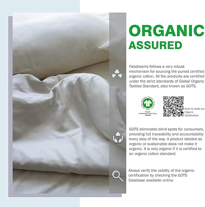 Fabdreams 100% Organic Cotton King Size Sheet Set | 400 Thread Count Sheet Set | GOTS Certified | Long Staple Cotton | Upto 17" Elasticised Deep Pockets | Soft Silky Shiny | Ivory