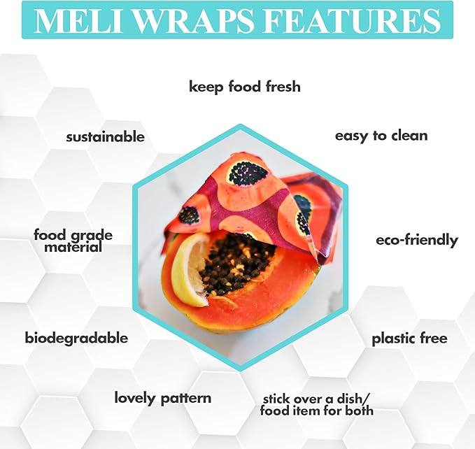 Meli Wraps - Reusable Beeswax Wrap Roll, Zero Waste Beeswax Wraps for Covering Food, Kitchen Roll for Food Storage, 13.5 x 42, Purple Papaya