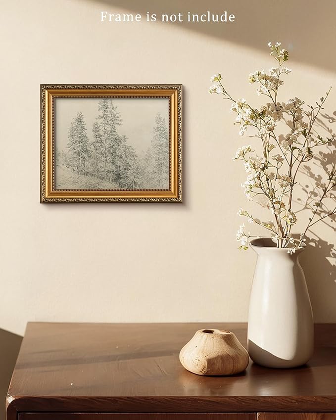 Vodefoad Sketch Tree Minimalist Drawing Canvas Wall Decor, Vintage Neutral Landscape Wall Art, Retro Antique Nature Art Pictures for Gallery Home Bedroom Bathroom Living Room - 8x10Inch Unframe