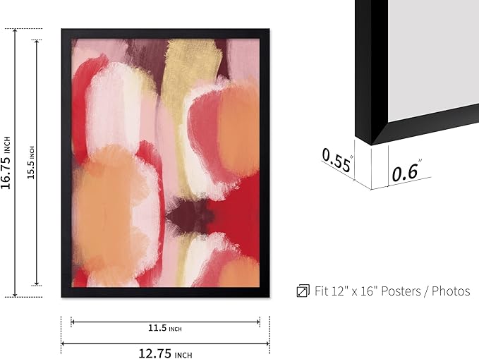 Monem Art Abstract Wall Poster - Modern Geometric Design Print - Colorful Artwork for Living Room or Bedroom Decor - Contemporary Design for Office - 12x16 Black Framed