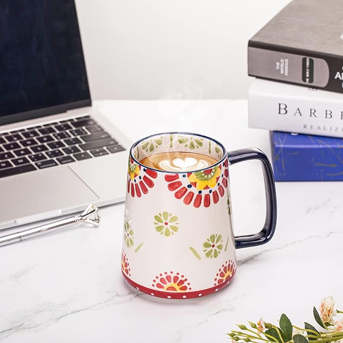 Extra Large Ceramic Coffee Mug,24 Oz,Oversized Tea Cup for Home and Office,With Big Handle,Dishwasher and Microwave Safe (24 Oz Handcrafted Sunflower)