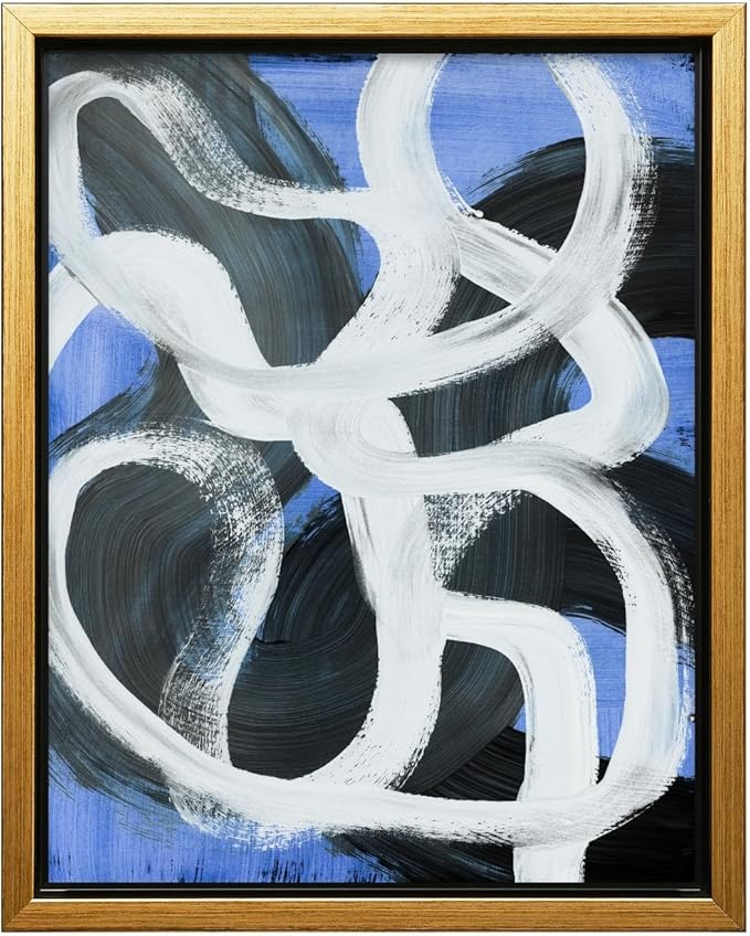 Monem Art Bold Blue Brushstroke Abstract Print - Modern Textured Line Art Poster - Wall Decor for Living Room, Bedroom or Office - 16x20 Gold Framed CANVAS Wall Art by Mareike Bohmer