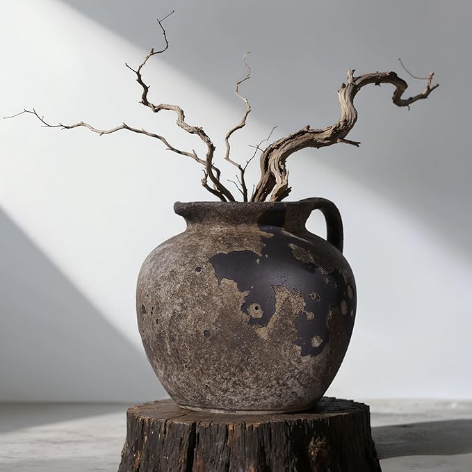 Wabi Sabi Rusty Vintage Vase, 7.9" Tall Wabi Sabi Decor Rustic Farmhouse Pottery Vase for Centerpiece, Textured Pottery Flower Vases for Home Decorative, Table, Living Room, Bedroom, Bathroom, Kitchen