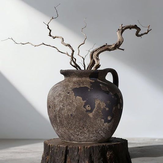 Wabi Sabi Rusty Vintage Vase, 7.9" Tall Wabi Sabi Decor Rustic Farmhouse Pottery Vase for Centerpiece, Textured Pottery Flower Vases for Home Decorative, Table, Living Room, Bedroom, Bathroom, Kitchen
