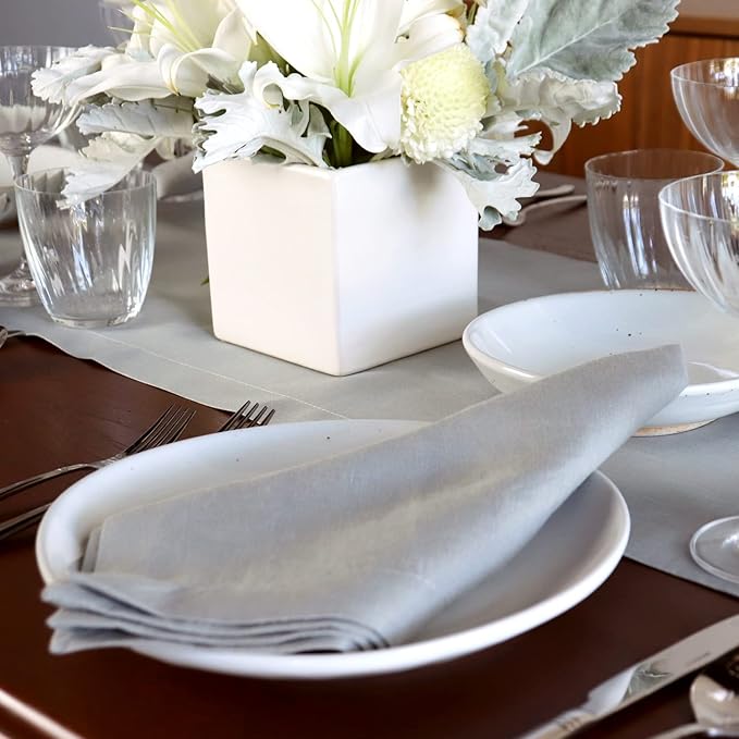 Huddleson Silver Grey Linen Napkin 20x20 (Set of Four) Luxury Italian Linen Napkin Sewn in US