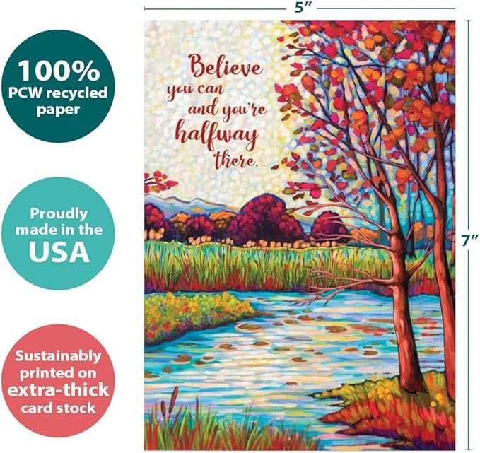 Tree-Free Greetings - Just Because Cards - Artful Designs - 1 Card + Matching Envelope - Made in USA - 100% Recycled Paper - 5"x7" - Halfway There (GO61545)