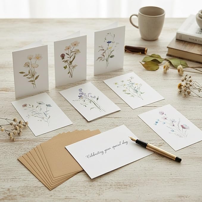 10-Pack Botanical Blank Greeting Cards with Envelopes, 5.9 x 7.9 Inch Nature-Themed Cardstock Set for Personal Correspondence and Notes