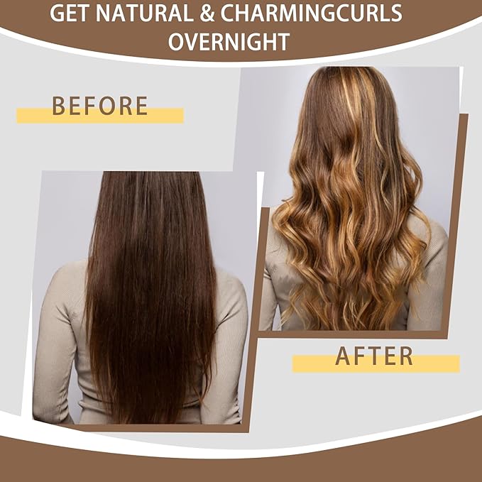 Heatless Curls Overnight Hair Curlers - 4 Pcs No-Heat Curling Rod to Sleep In and Shower Cap,Velvet Hair Rollers with Satin Wrap